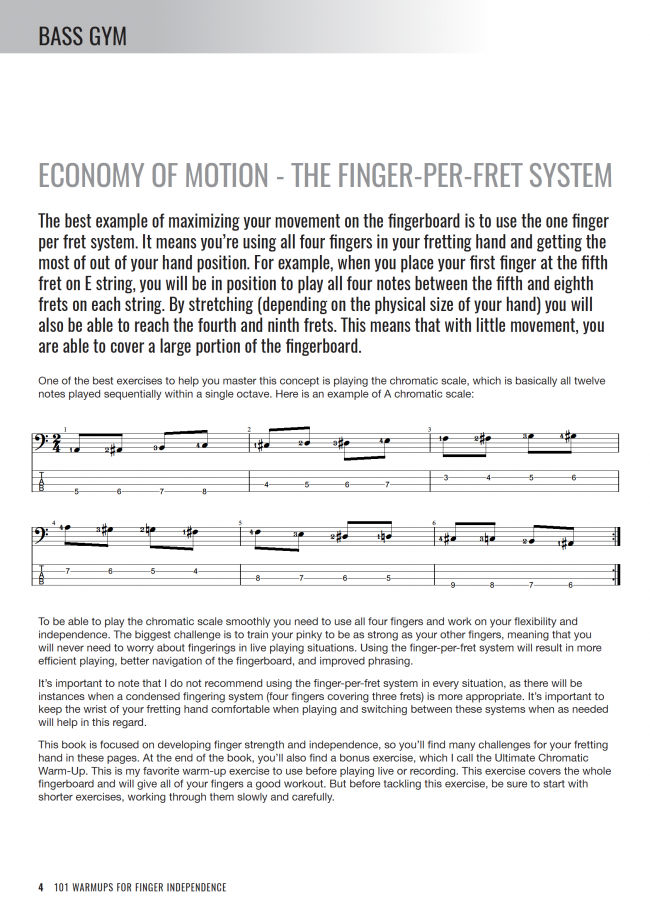 Bass Gym - 101 Warm-ups for Finger Independence - Sample Page #1