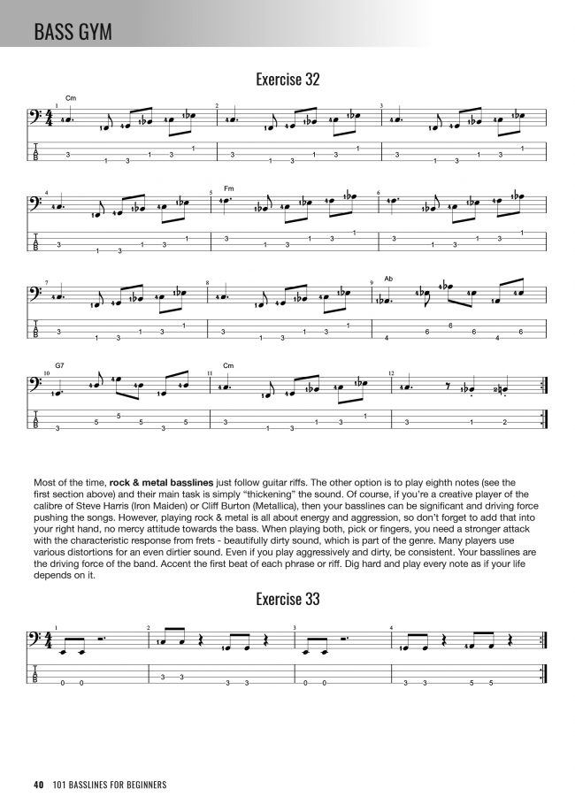 Sample page from Bass Gym - 101 Basslines for Beginners