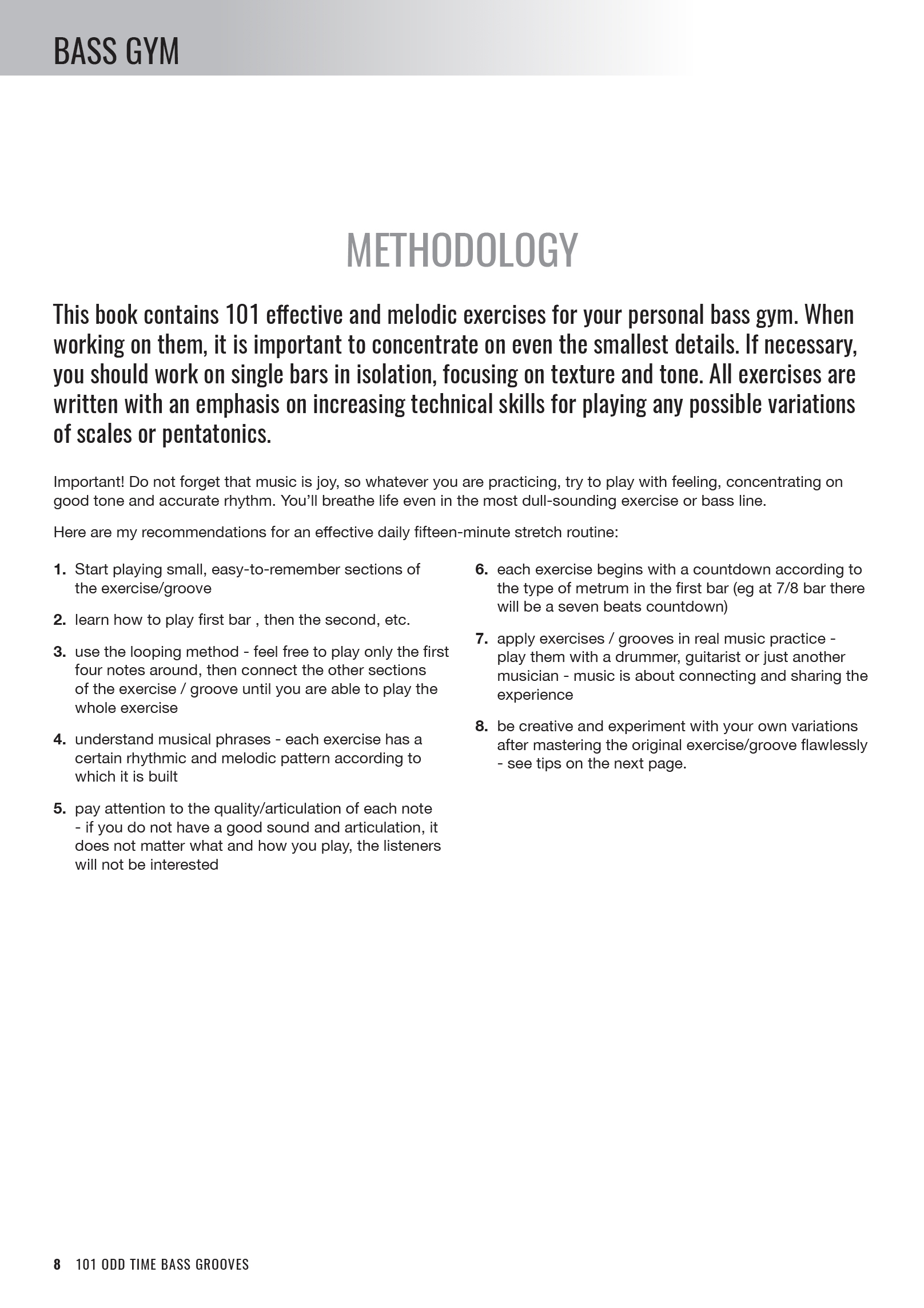 Bass Gym - 101 Odd Time Bass Grooves - Sample Page #1