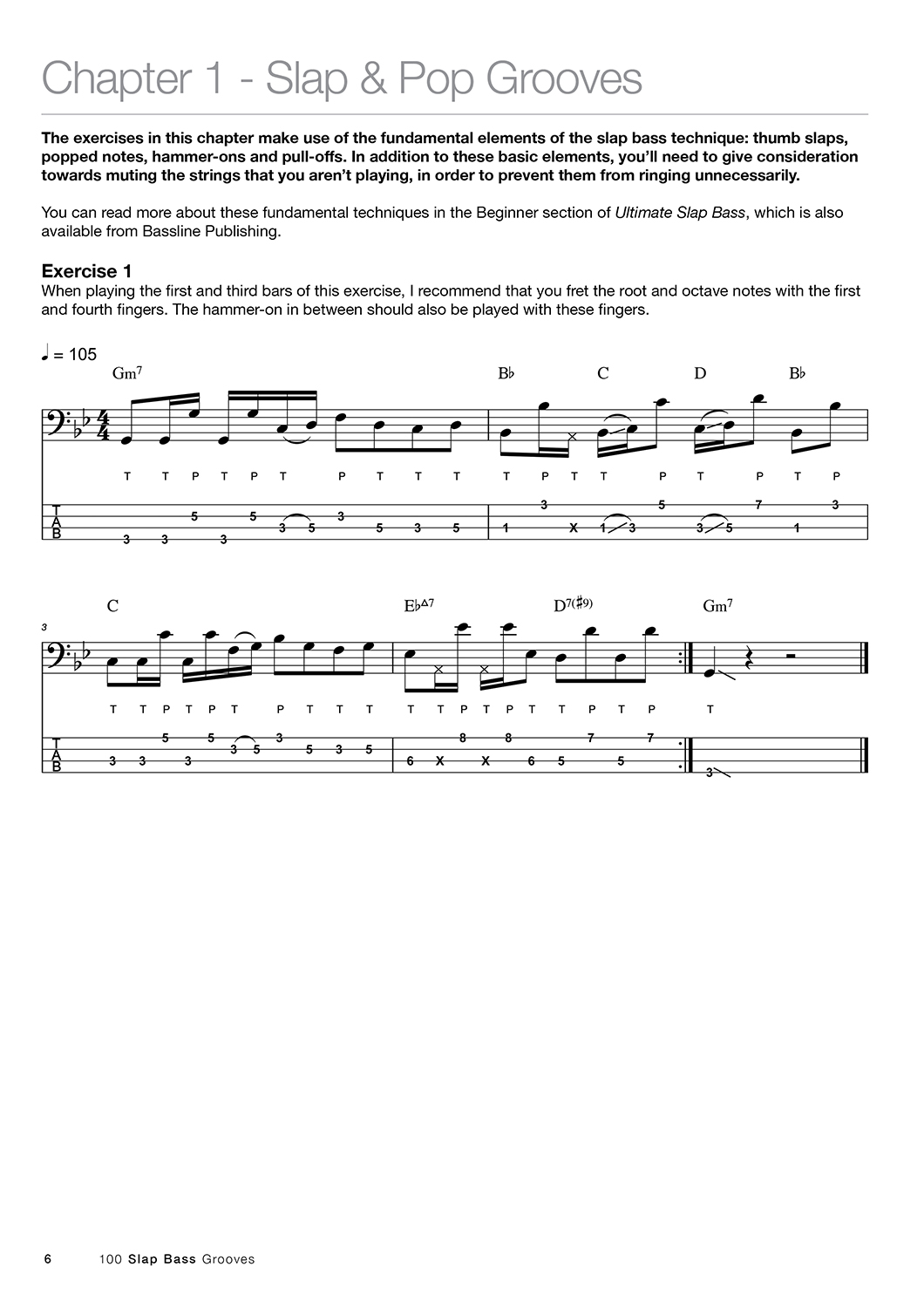 Sample page from 100 Slap Bass Grooves