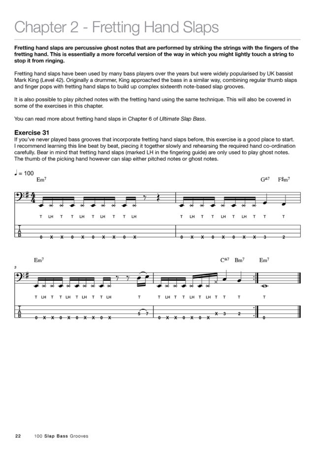 Sample page from 100 Slap Bass Grooves