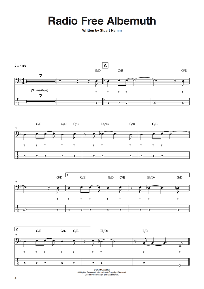 Sample page from Stuart Hamm Bass Transcriptions – The Early Years