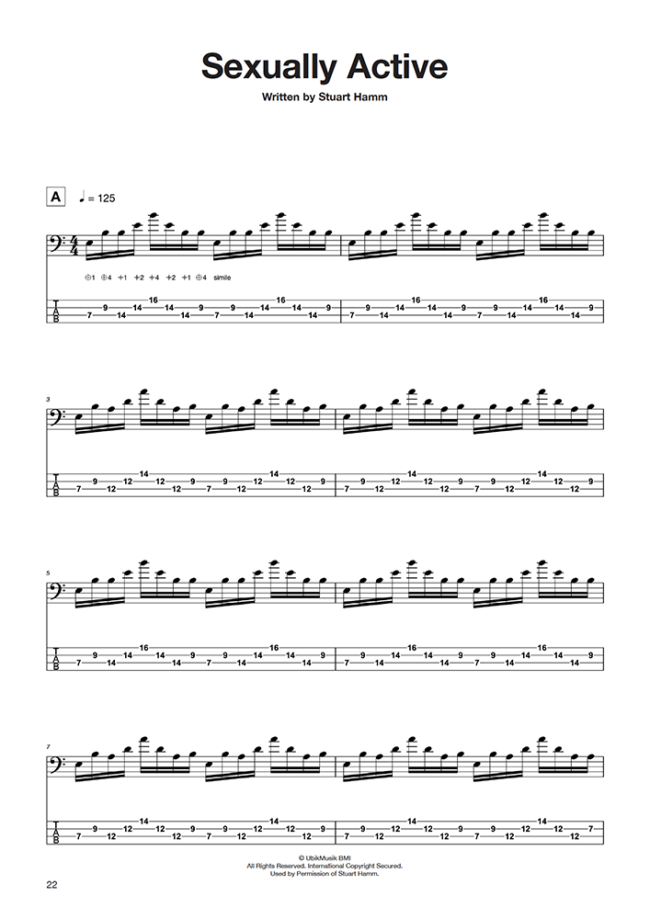 Sample page from Stuart Hamm Bass Transcriptions – The Early Years