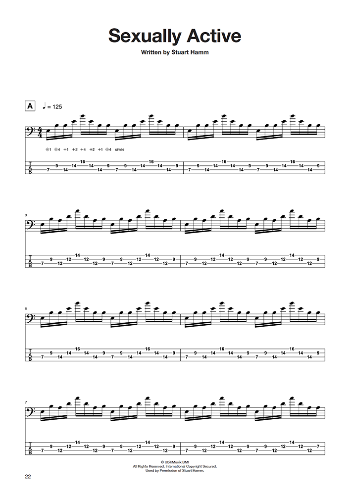 Sample page from Stuart Hamm Bass Transcriptions – The Early Years