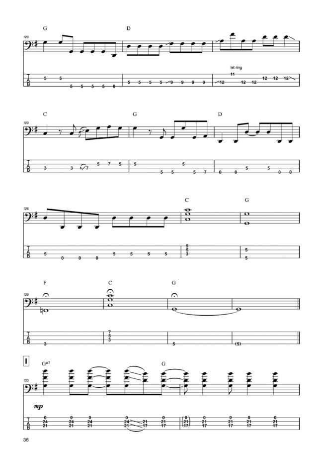 Sample page from Stuart Hamm – Hold Fast Bass Transcriptions