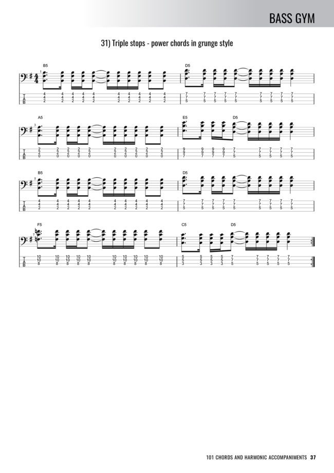 Sample page from Bass Gym - 101 Chords & Harmonic Accompaniments